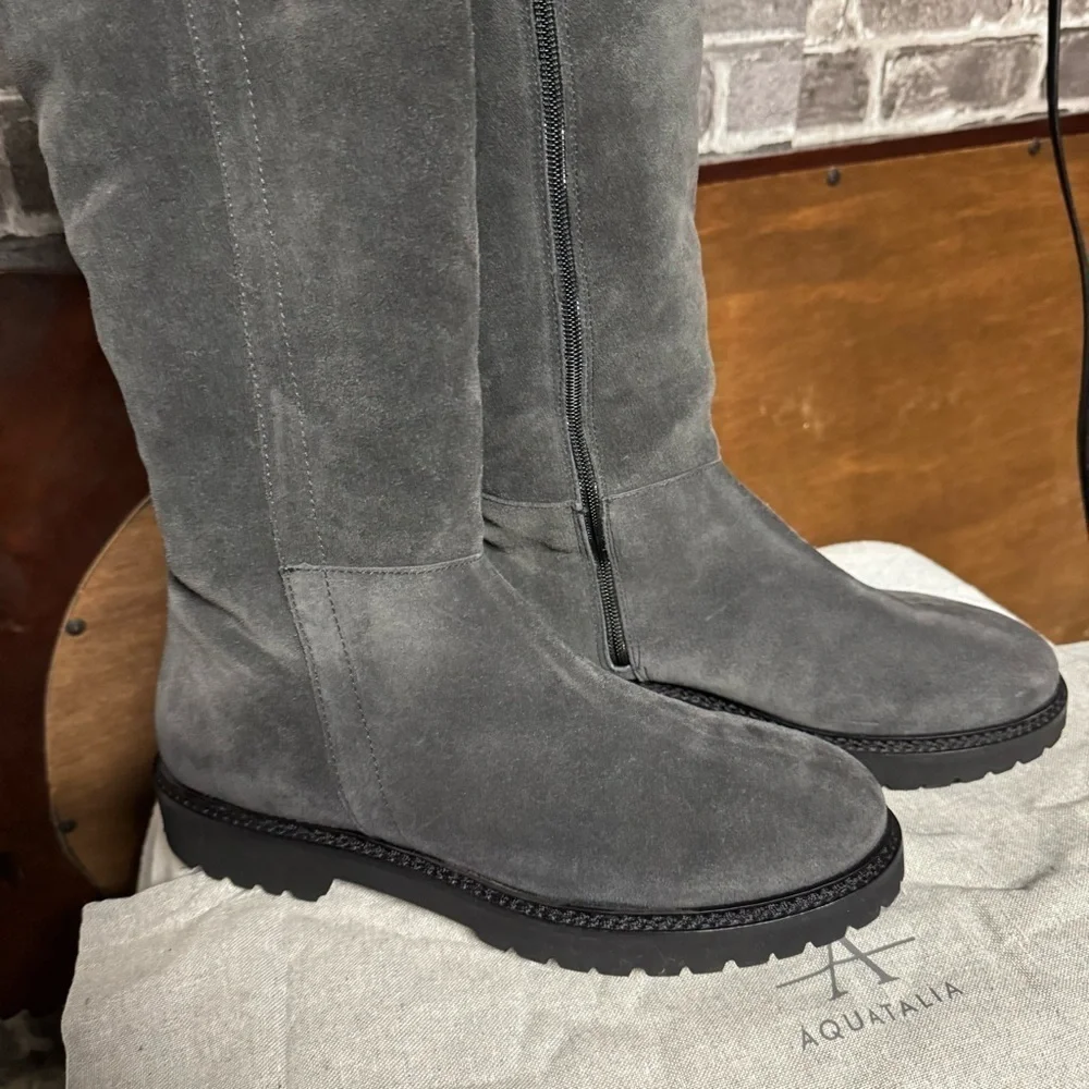 NEW AQUATALIA SHEARLING FUR LINED Mikenna Grey Suede Knee High Boots